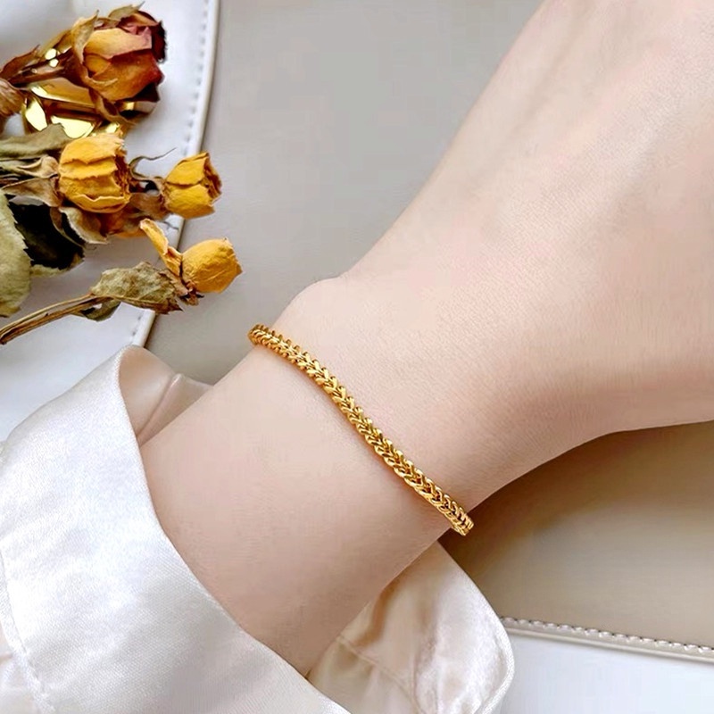 Gelang serut Titanium Wanita Anti Karat dan anti luntur Bracelet Adjustable Premium Emas 18k