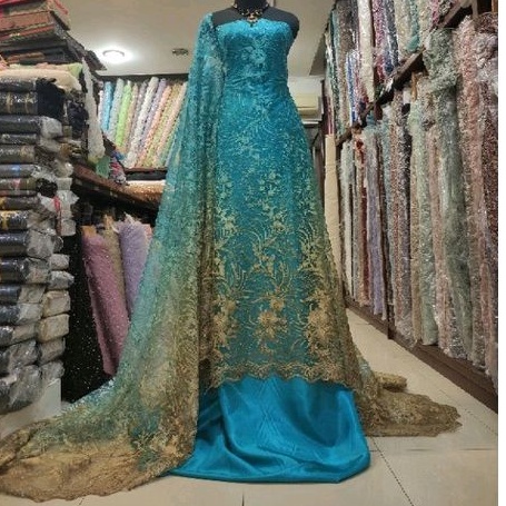 Kain Tile Brokat Swaro Gradasi Ombre AZK07 D#3 No 4 Biru Tosca &amp; Gold