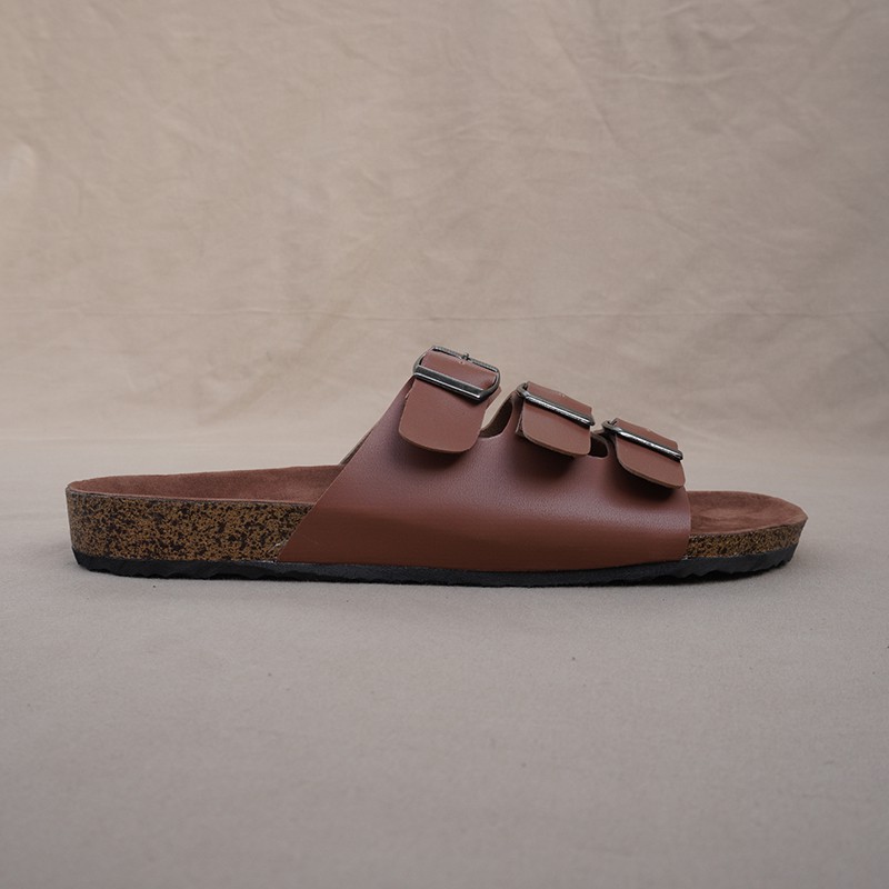 Sandal Pria Slop Briken Sandal Puyuh Laki Dewasa Walkers Sendal Slide Cowok Polos Gesper3 Tan