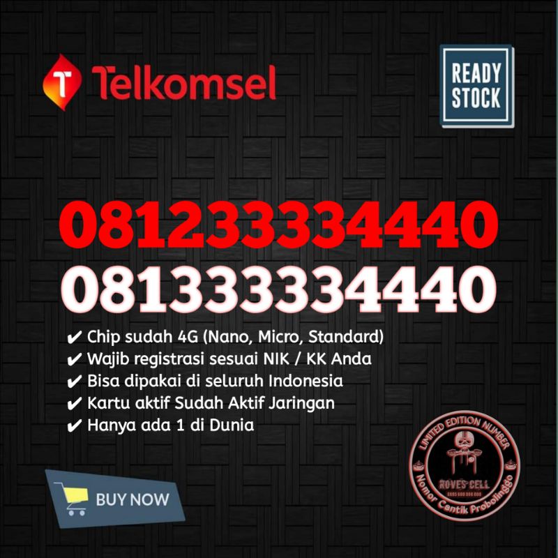 NOMOR CANTIK TELKOMSEL SIMPATI COUPLE TERBAIK SERI NAIK 0812 3333 4440 &amp; 081 33333 4440. TRIPLE DAN PANCA