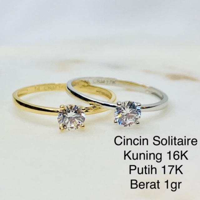 Cincin Solitaire Polos Emas Asli Kadar 700 750 16K 17K Kuning Putih 1 Mata (Diamond-Look)