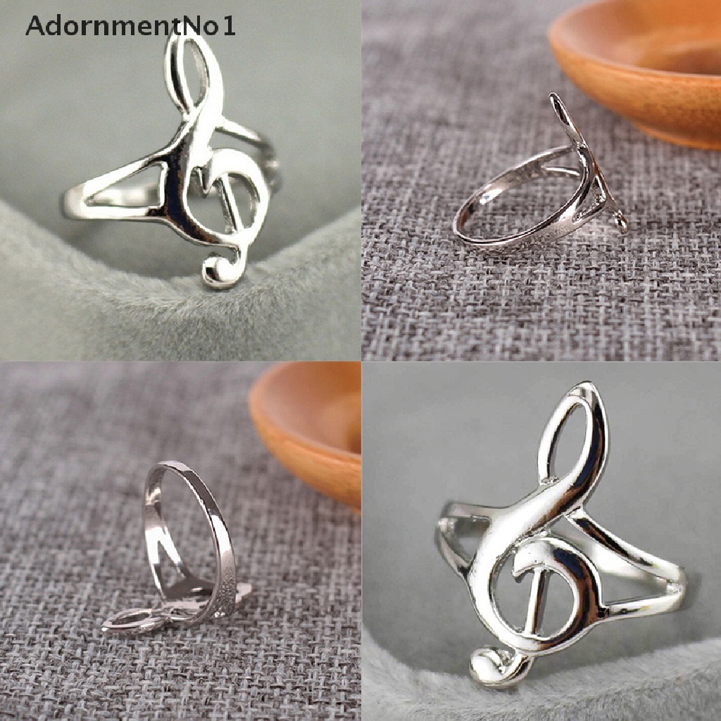 (AdornmentNo1) Cincin Bentuk Not Musik Warna Silver Untuk Wanita