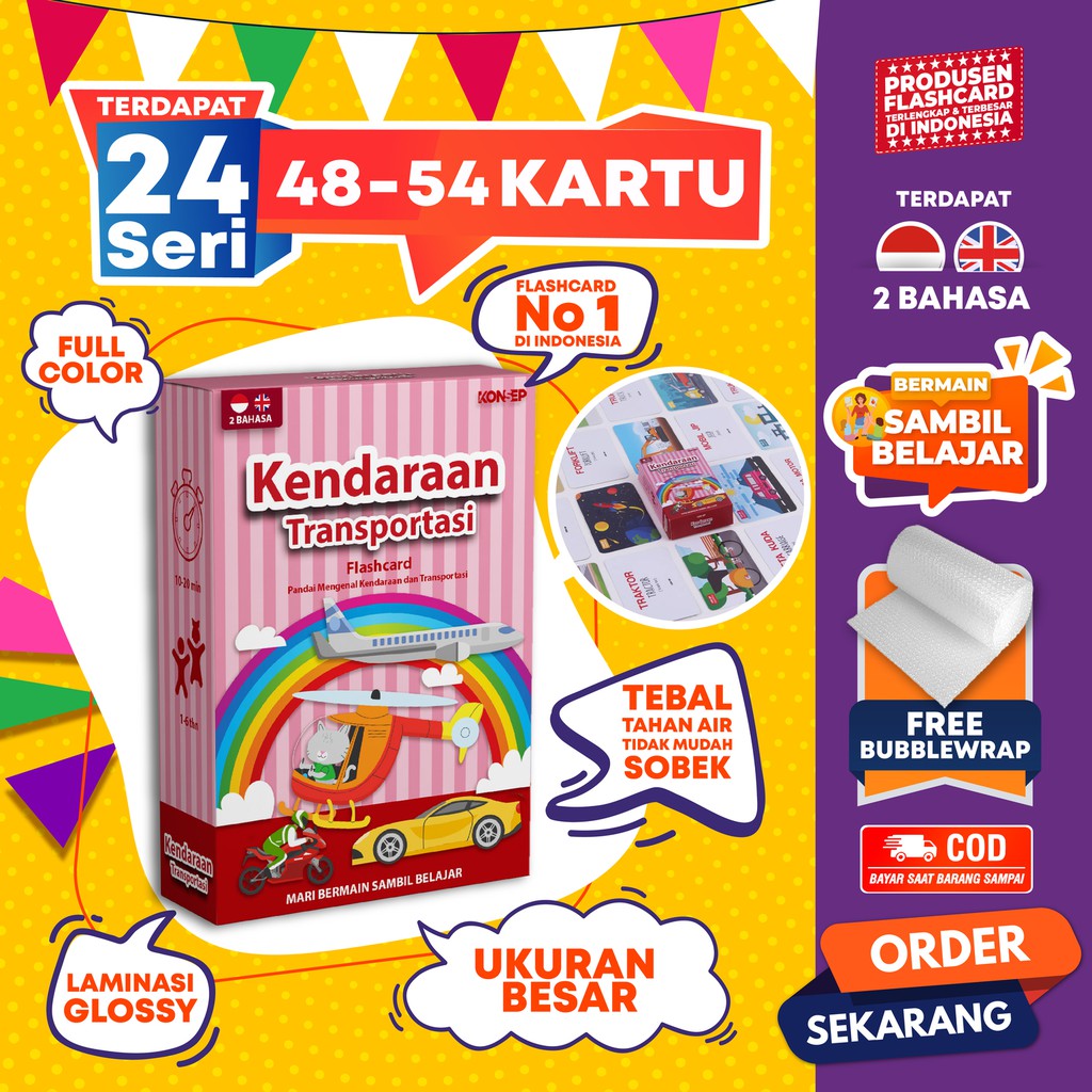 [1KG=10PCS] Konsep Flashcard Kendaraan Transportasi / Flash Card / Mainan Edukasi Kartu Pintar Anak