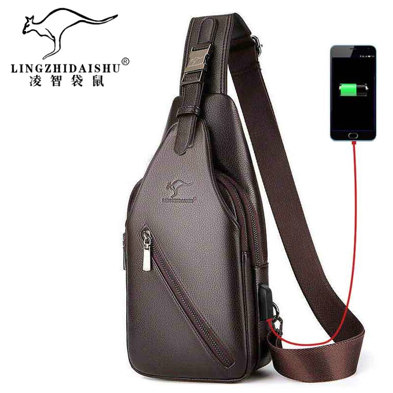  Tas  Selempang Pria  Kulit  Import USB Port Sling Bag 