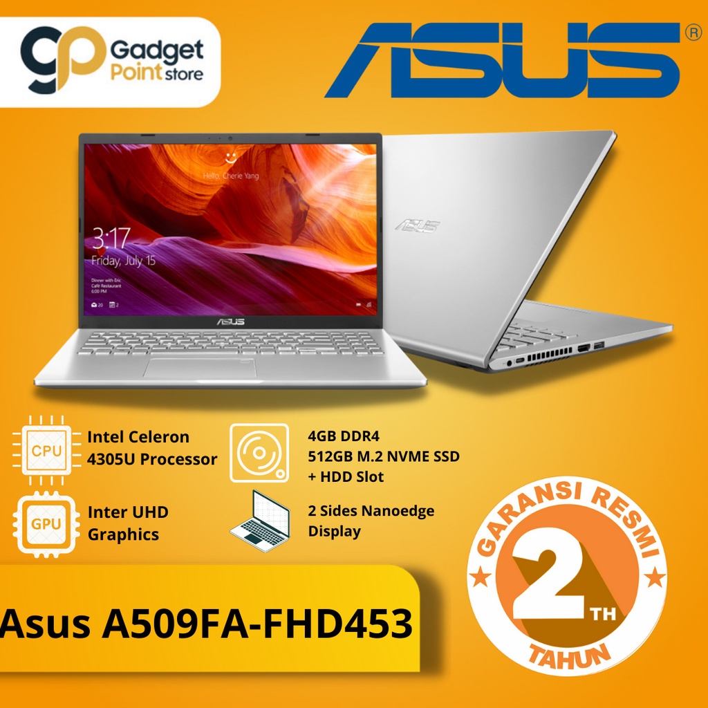 ASUS Laptop VivoBook  A509FA-FHD453 / Intel Celeron 4305U / 4GB / 512GB SSD + HDD - Original Garansi Resmi 1 Tahun