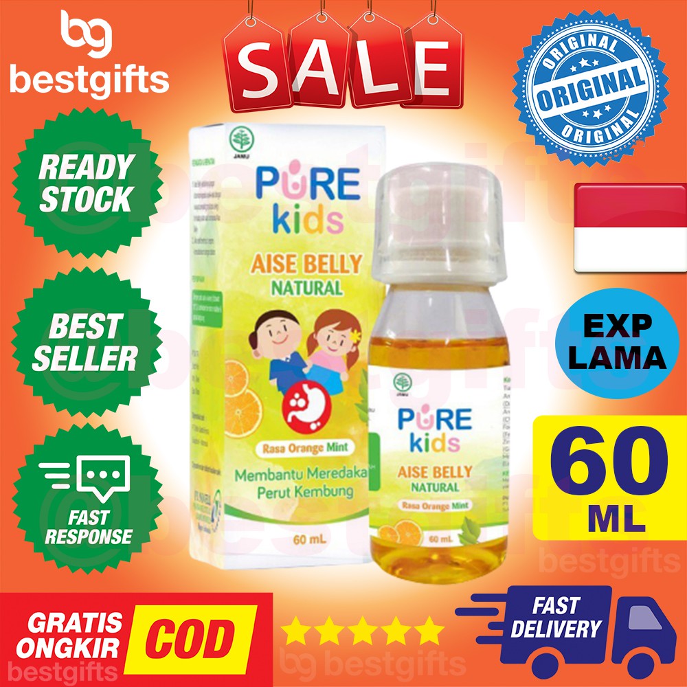 PURE KIDS PUREKIDS AISE BELLY NATURAL ORANGE MINT KEMBUNG MASUK ANGIN ANAK LEWAT SENDAWA GAS 60 ML