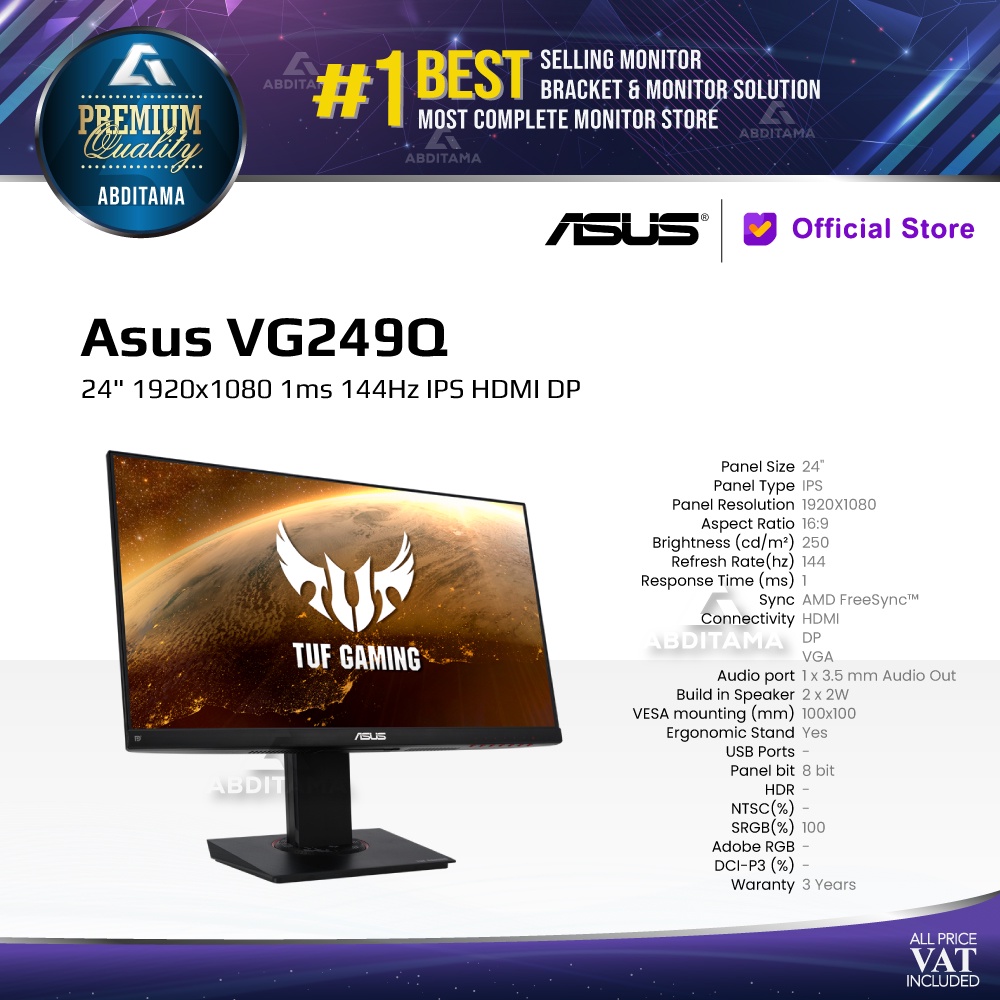 Monitor LED Gaming Asus VG249Q 24&quot; 1920x1080 1ms 144Hz IPS HDMI DP