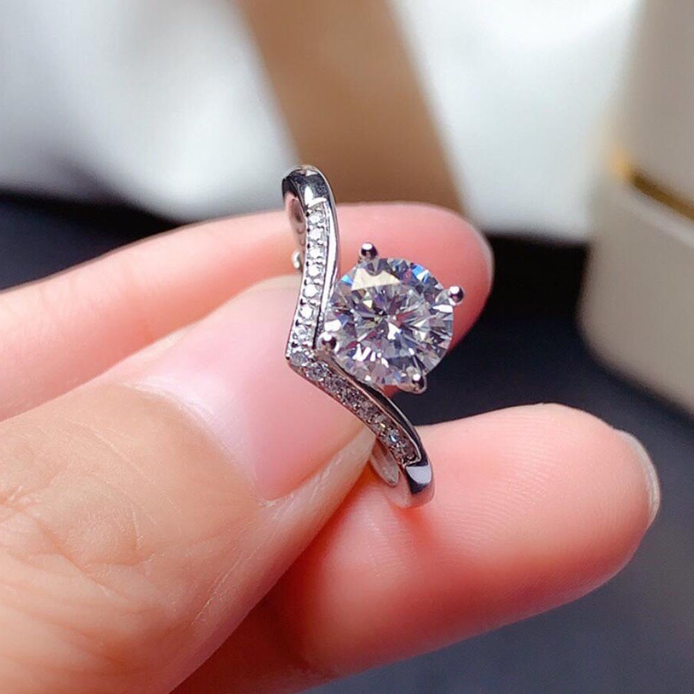 S925 Perak Wanita Cincin Berlian Zirkon Kristal Keterikatan Pernikahan Ring Aksesoris Fashion