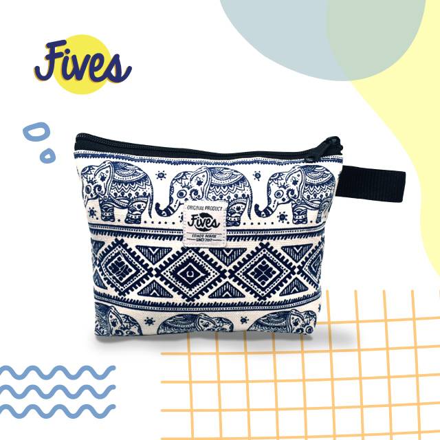 Fives - Pouch - Kanvas - Motif Gajah - Fives Pouch Kanvas Motif Gajah