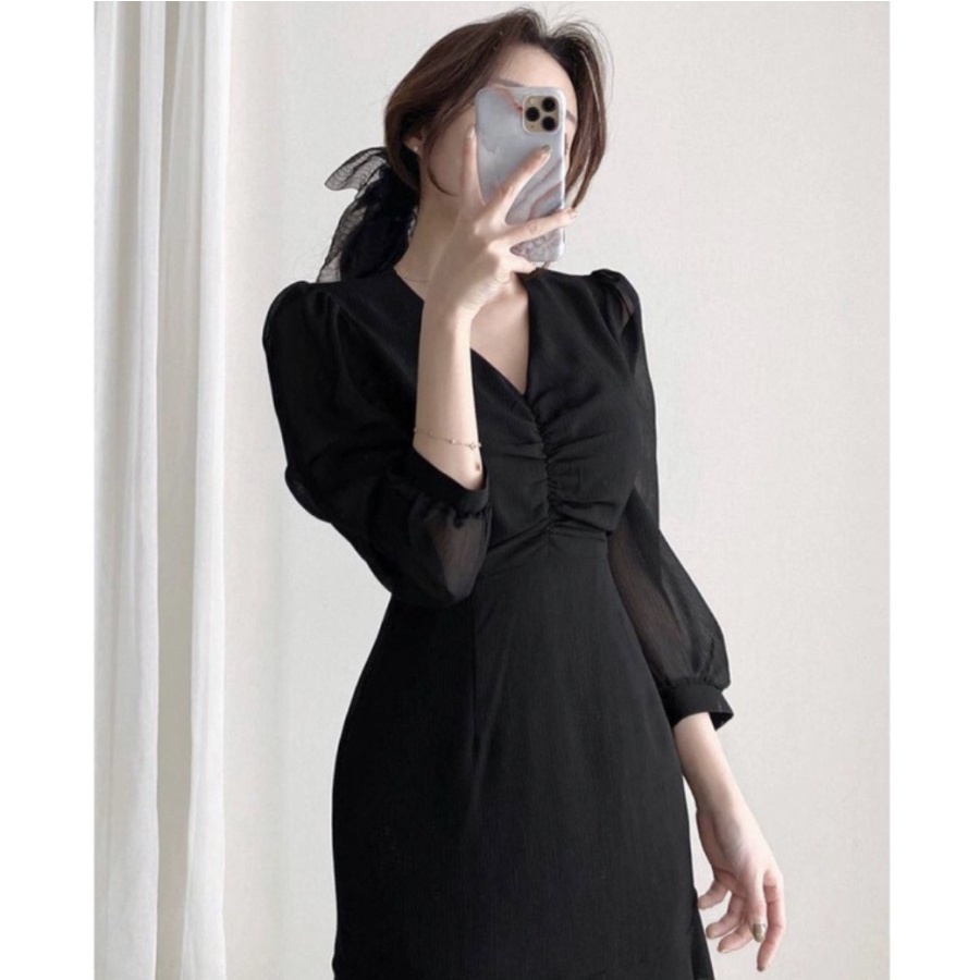 OFFICE DRESS PREMIUM CHIFFON KOREAN STYLE ALL SIZE BLACK MARRON NEW