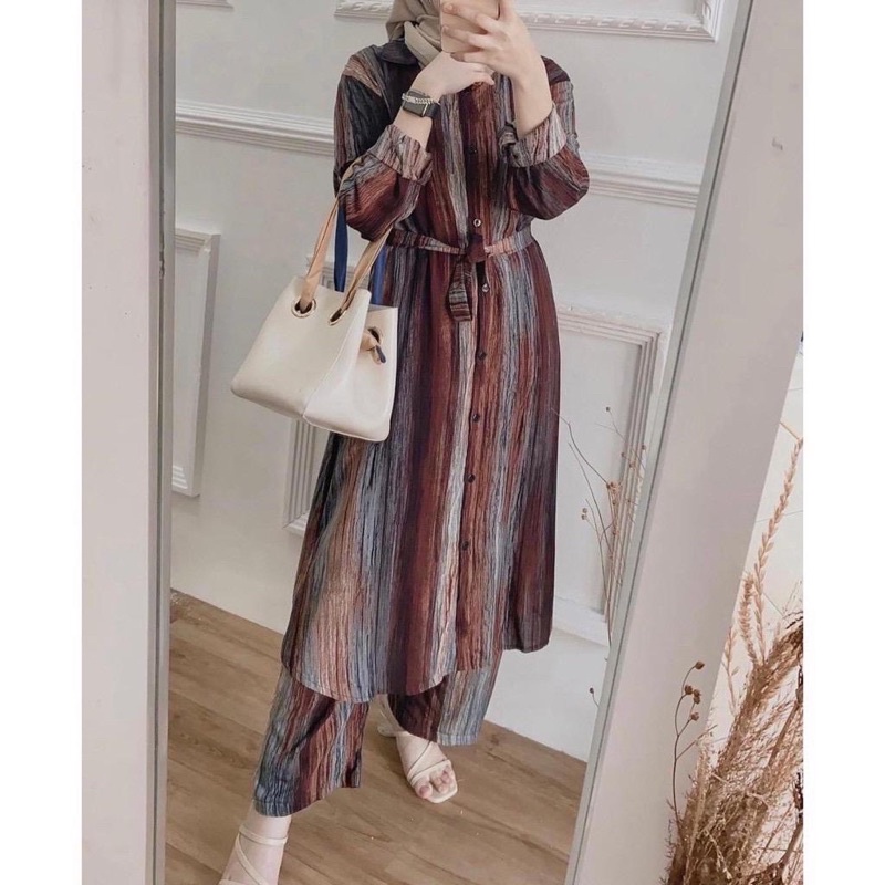 DAILY SET BAJU TIDUR PAJAMAS ONE SET SETELAN RAYON VISCOSE TIE DYE MOTIF A-SET TUNIK TAMORA