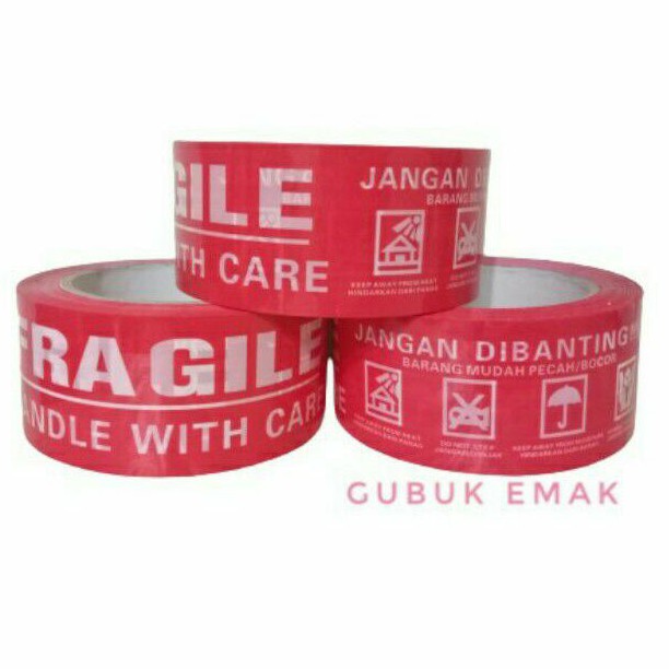 

Lakban FRAGILE MERAH 100 Yard Selotip Onshop Packing Online Shop Isolasi Plester