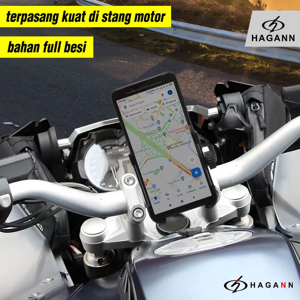 HAGANN SHO-1002 Holder HP Motor Besi | Phone Stand Tempat Di Stang | Dudukan Handphone Untuk Motor – Garansi 1 Tahun