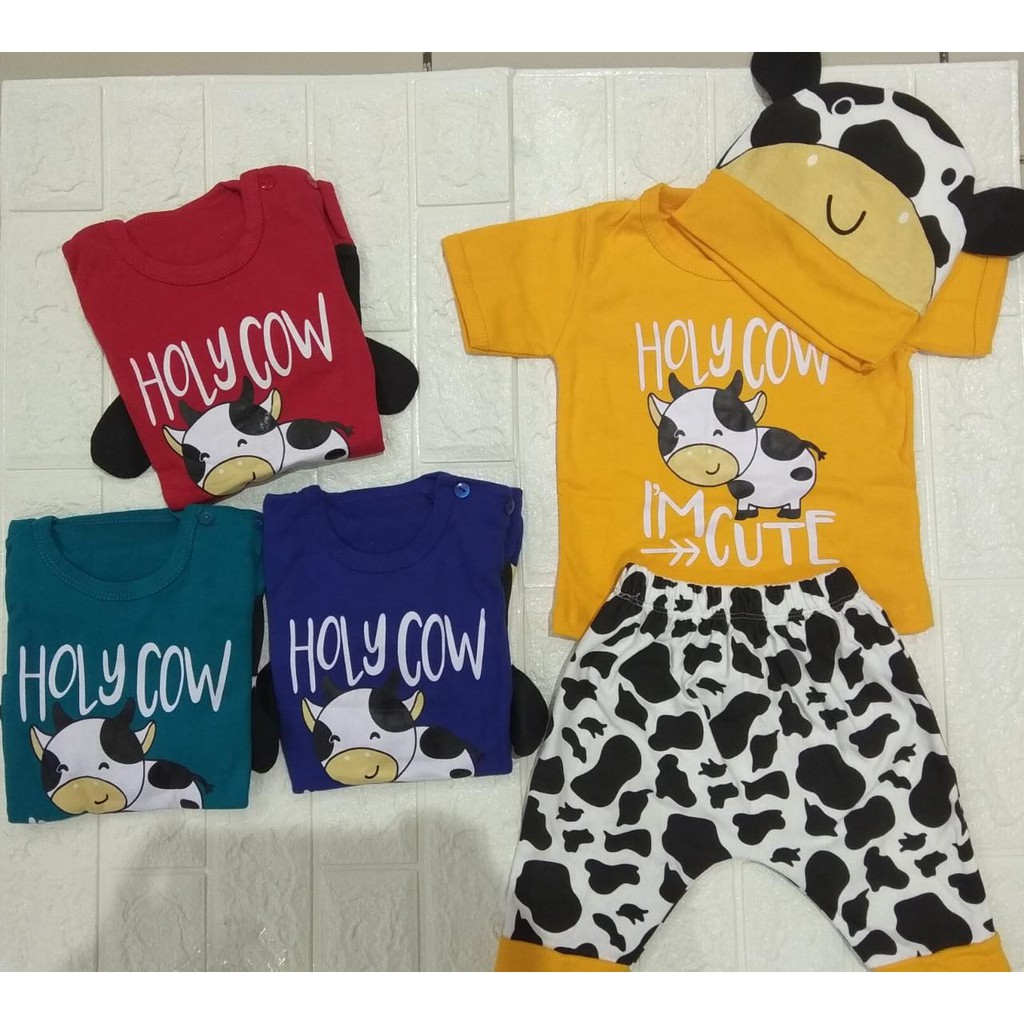 Baju Bayi Laki Laki Setelan Pakaian Bayi Cowok Lucu Cute Cow