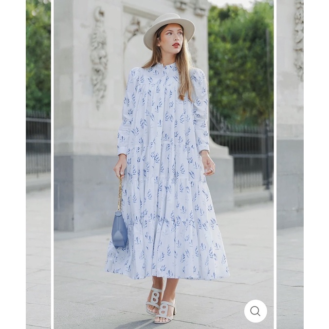 Tiered Maxi Dress Blue Leaf XS Benang Jarum