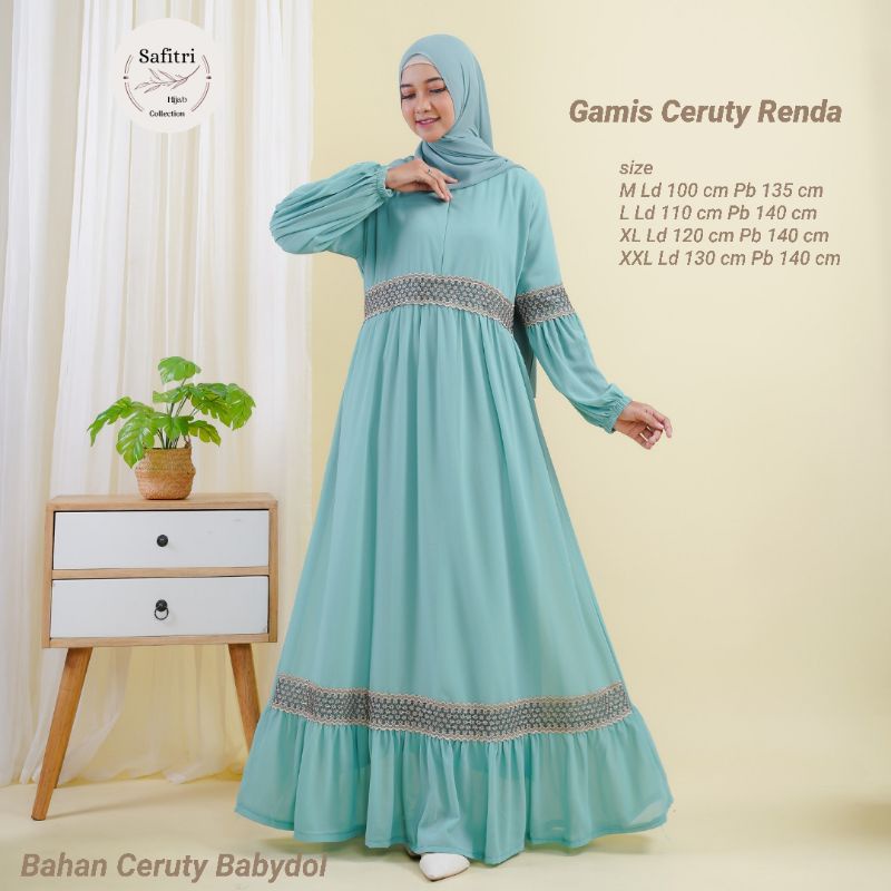 Gamis Ceruty Renda bahan Ceruty Babydol by ORI SAFITRI size M L XL XXL