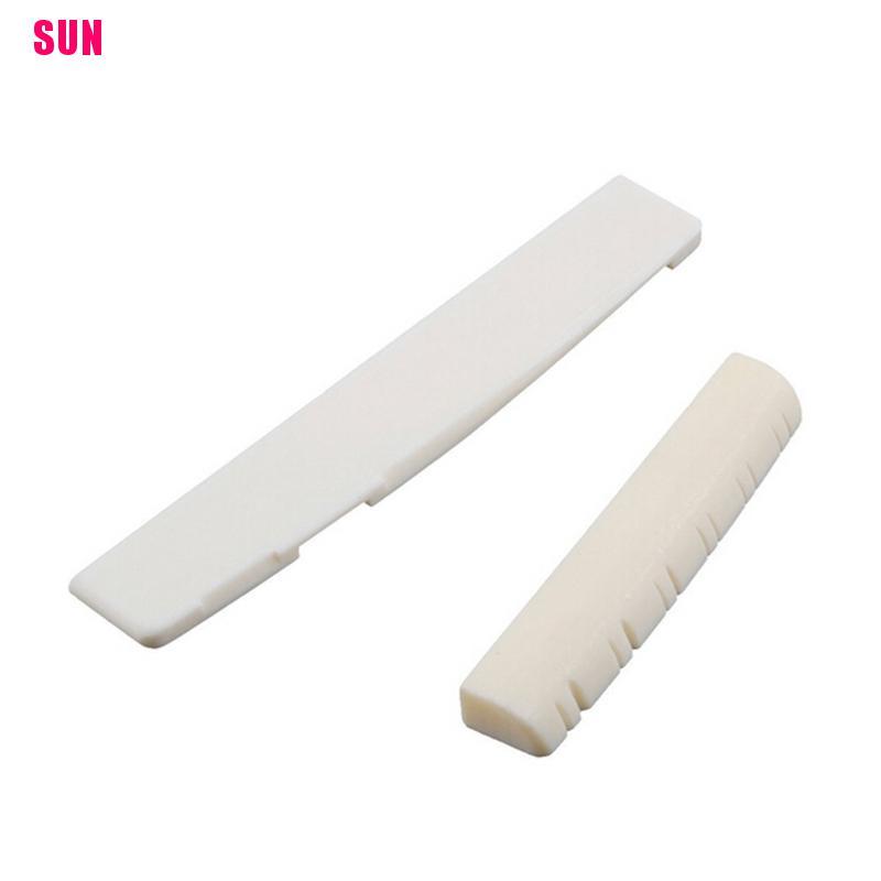 2 Set Bridge Saddle Dan Slotted Nut Ivory Buffalo Bone Untuk Gitar Akustik 6 Senar