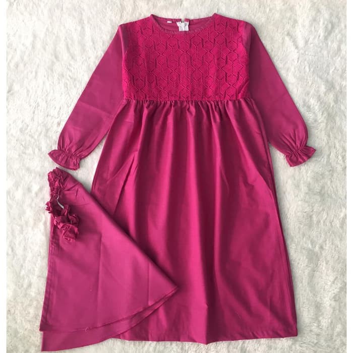 gamis kerudung anak aplikasi brukat pink fanta gamis modern DA0095