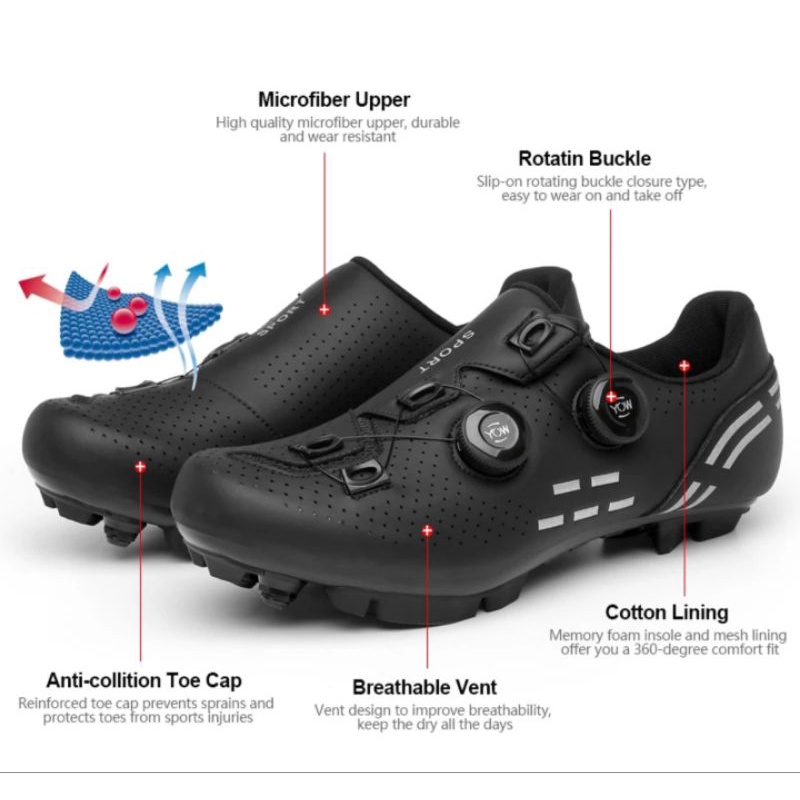 Sepatu Sepeda NON Cleat BOA Cycling Shoes Sepatu Gowes Sepeda Lipat MTB Roadbike Hitam