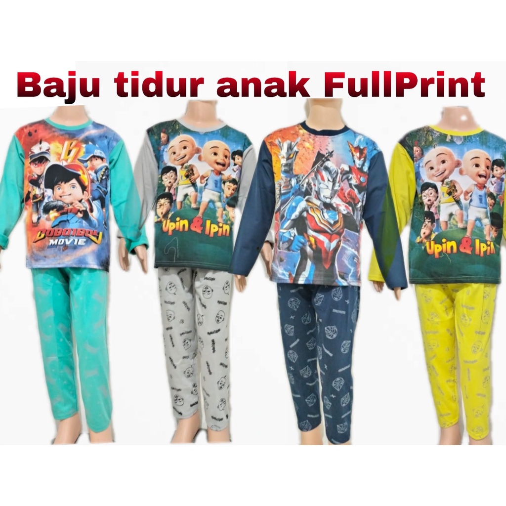 Piyama anak cowok little star  fullprint ultraman boboy ipin upin  / baju tidur anak cowok  / baju t