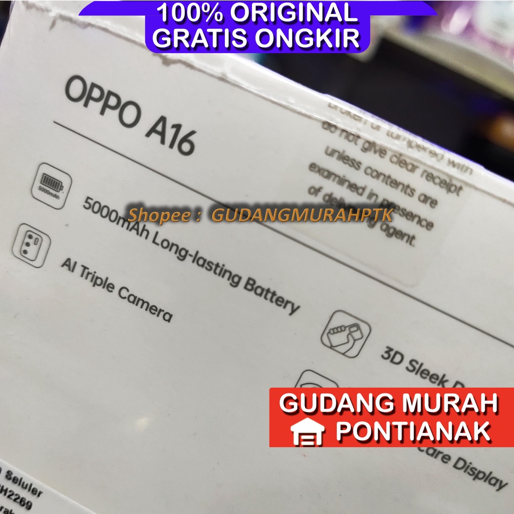 OPPO A16 3 GB / 32 GB GARANSI RESMI HP handphone 3/32