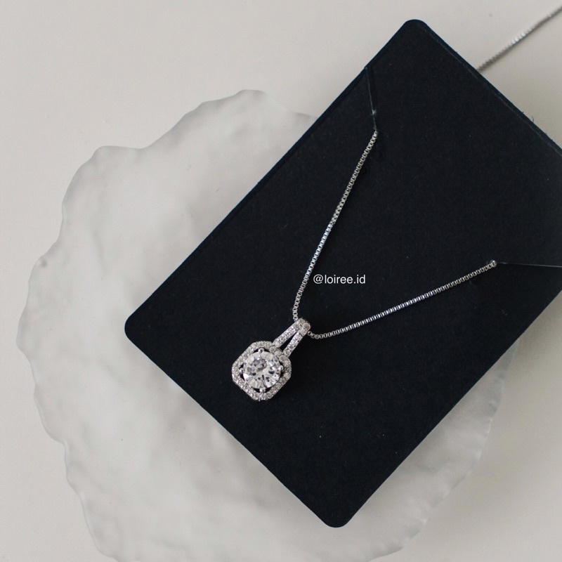 TEORA | Wedding Collection - Zirconia Round Cut Halo Setting Bridal Necklace - Kalung Wanita