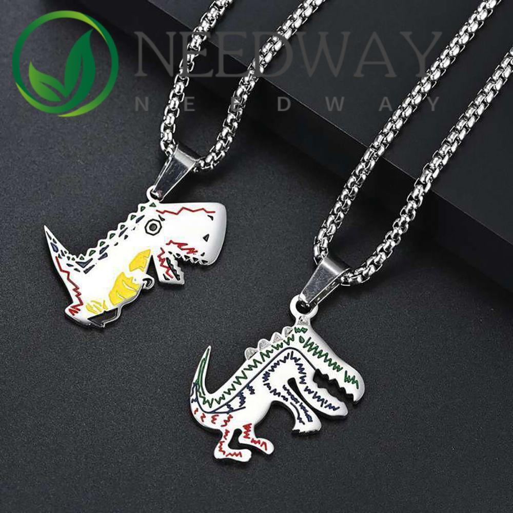Kalung Rantai Klavikula Desain Hewan Dinosaurus Graffiti Gaya Korea Hip-Hop Untuk Perhiasan Unisex