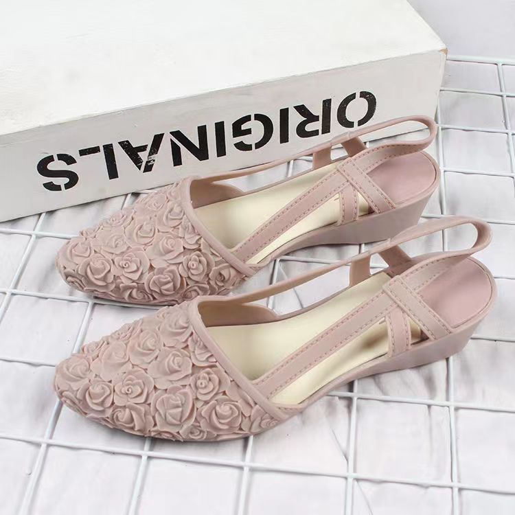 ♫ Megata ♫ SJ009 Sandal Wanita Motif Bunga Tali Belakang Kasual Santai Jalan Jalan Import Murah