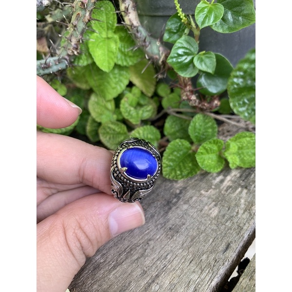 Cincin Batu King Safir Fenomena Cat Eye Kantoran Ring Motif Bali Mewah