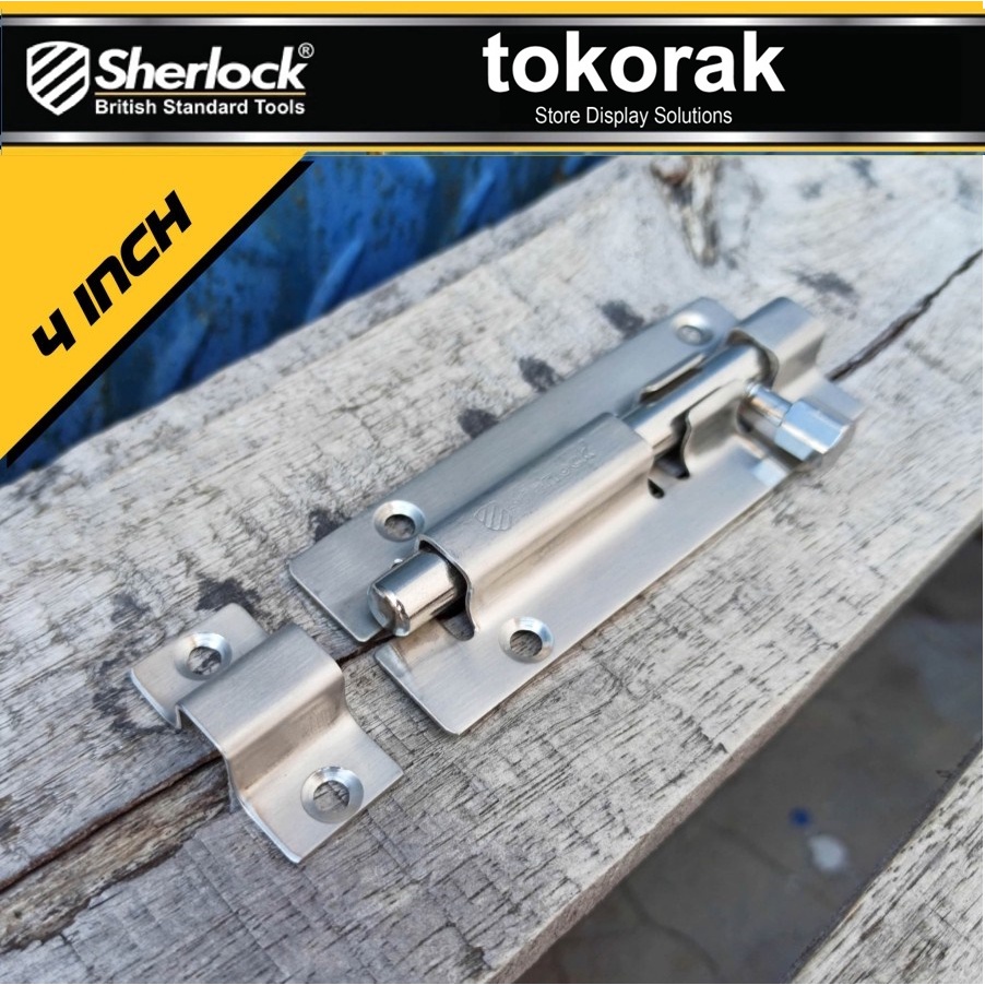 GRENDLE PINTU STAINLESS 4 INCH SHERLOCK - SLOT KUNCI PINTU - JENDELA