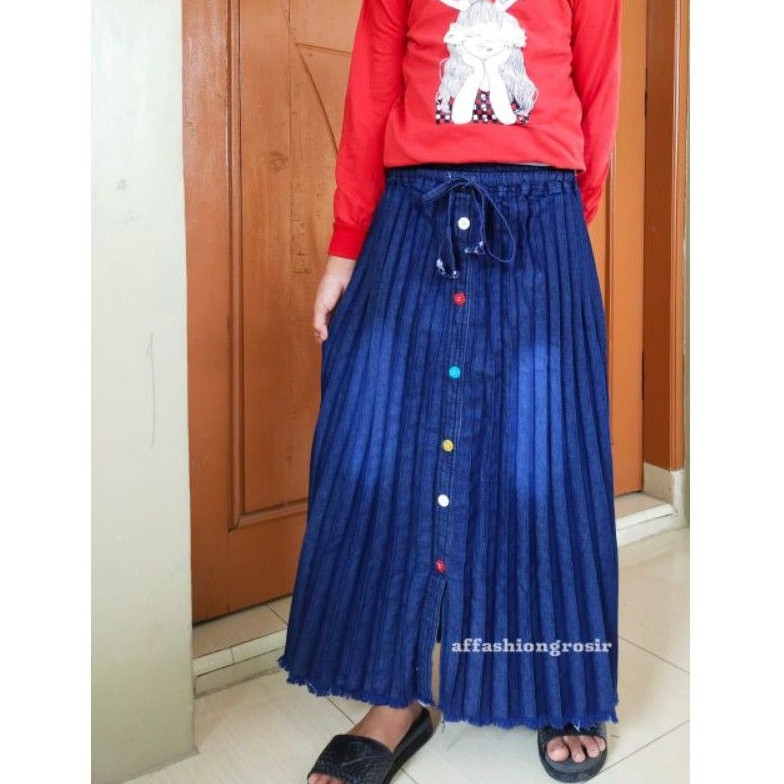 rok plisket anak 3-13thn/rok jeans plisket anak/rok plisket jeans