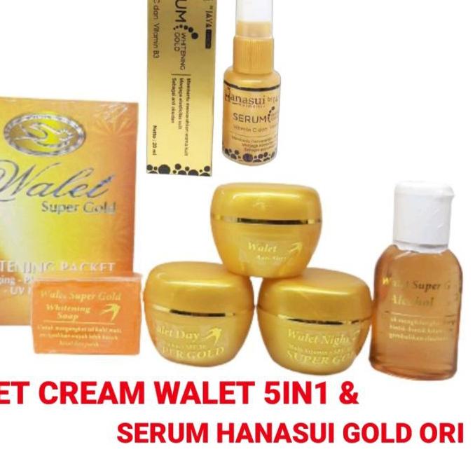 Paket Crem Walet Super Gold 5in1 Pot Gold Apel & Serum Hanasui Gold