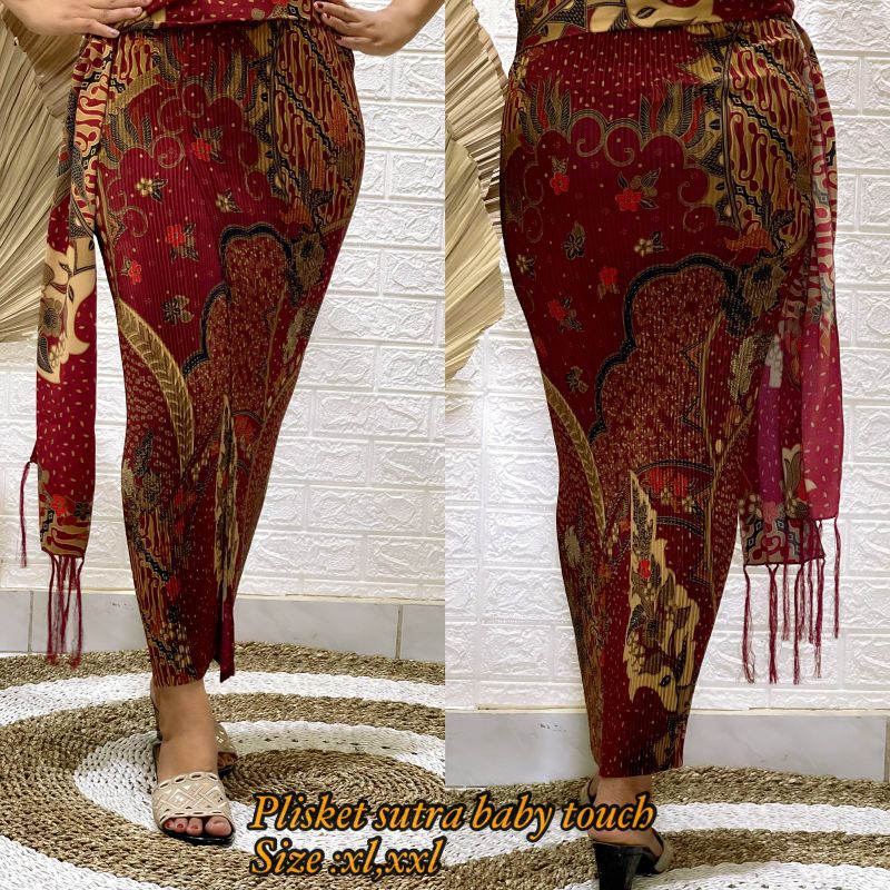 kamen plisket sutra+selendang