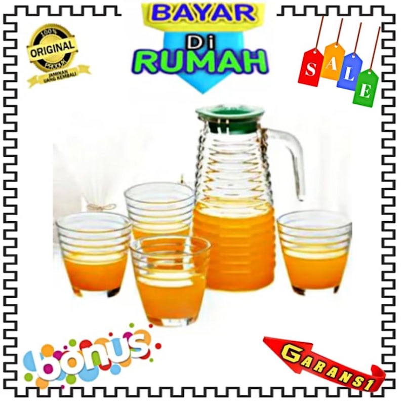 Water Jug Kaca Set 5 Pcs Teko Polos Gelas Kaca