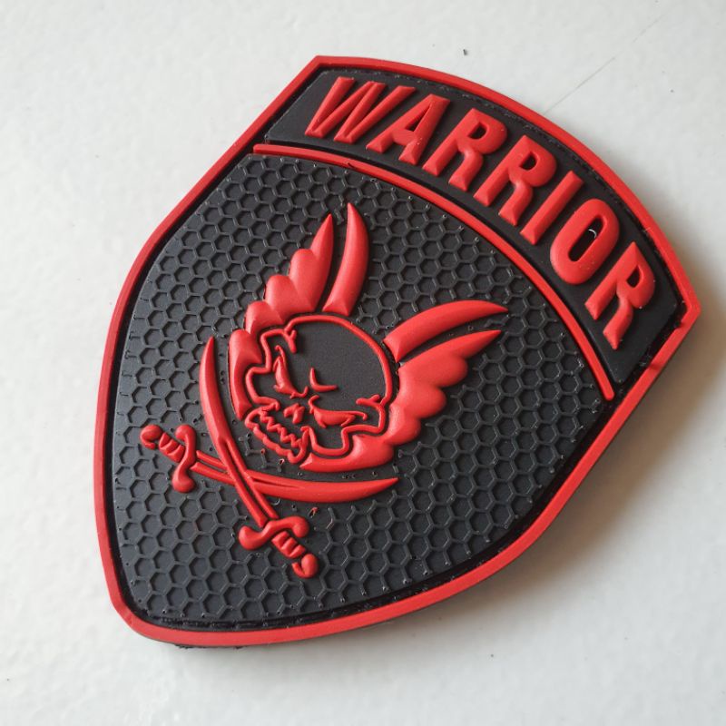 PATCH RUBBER PVC LOGO WARRIOS 3D TIMBUL MERAH/TEMPELAN EMBLEM KARET VELCRO