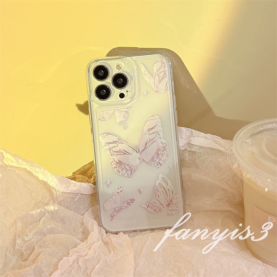 Compatible For iPhone 14 13 12 11 Pro Max XS Max XR X XS 8 7 6s 6 Plus SE 2020 Kompatibel Untuk Fantasi Awan Kupu-Kupu Fleksibel Phone Case Transparan TPU Soft Cover