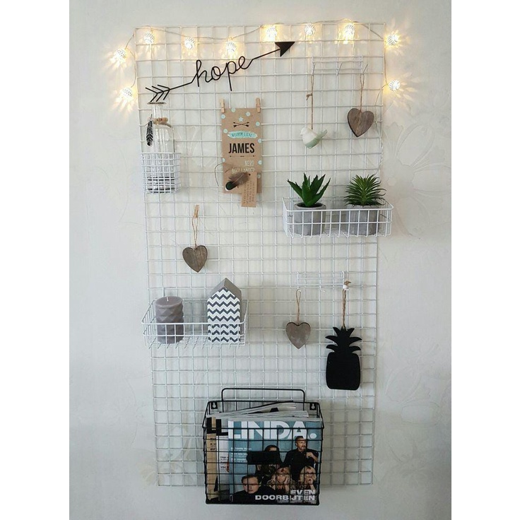 Ram Jaring Kawat Putih  45 x 95 Ram Grid Wall Warna PutihPot Gantung Pajangan Acc(BH)