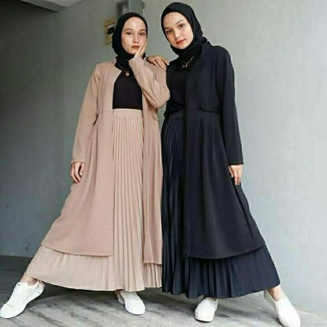 Vika Set, SETELAN KARDIGAN &amp; ROK PLISKET BAHAN CARDY WAFFLE ROK PLISKET PREMIUM CANTIK TERMURAH OOTD MODIS