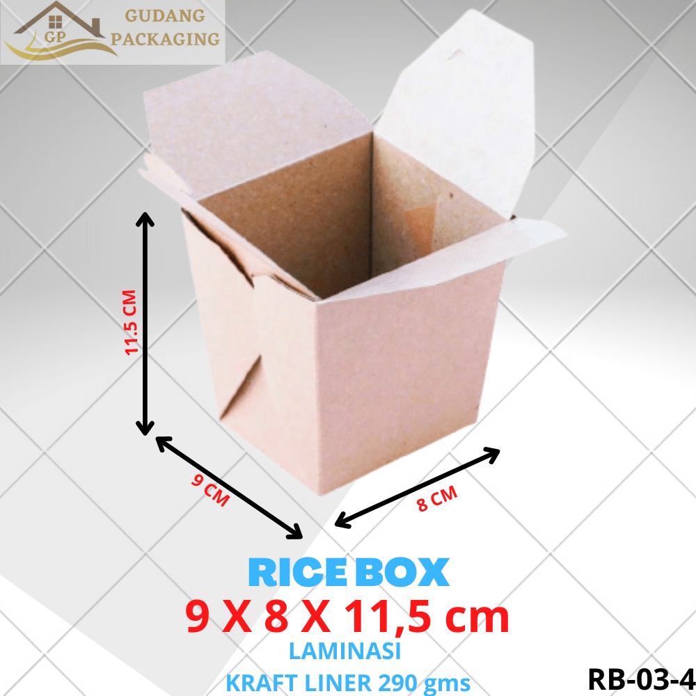 KARDUS BOX KOTAK RICE BOX TEMPAT NASI GORENG MIE AYAM BUBUR LAMINASI 9x8x11,5 cm RB-03-04