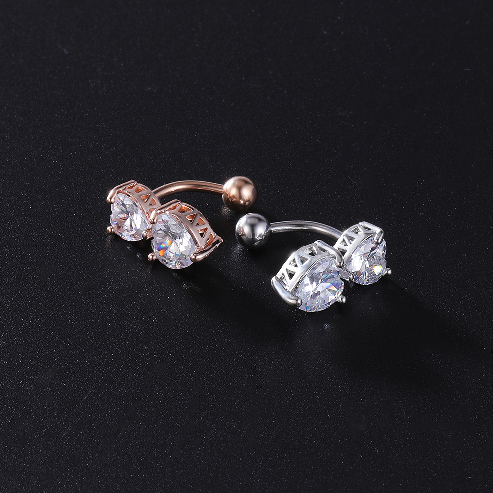 Crystal Navel Piercing Rose Gold Navel Rings Stainless Steel Navel Belly Rings Cubic Zircon Heart Belly Button Rings Body Piercing Jewelry