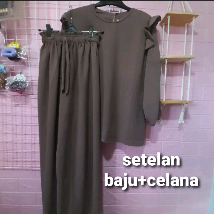 SETELAN WANITA KEKINIAN SET RUBY (BAJU + CELANA ) TERBARU TERMIURAH / SETELAN MOS CREPE / SETELAN CRINCLE