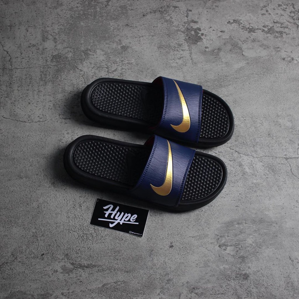 nike benassi slides black and gold