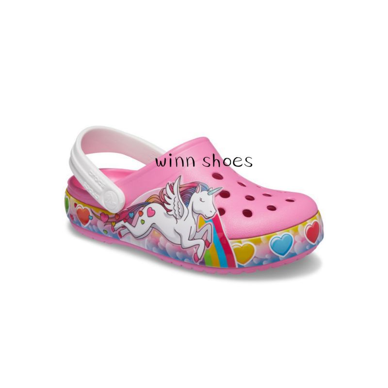 Crocs Fun Lab Kids Unicorn Pelangi Sandal Anak Perempuan Cewe Karet Kekinian Sendal Slop Baim Kuda