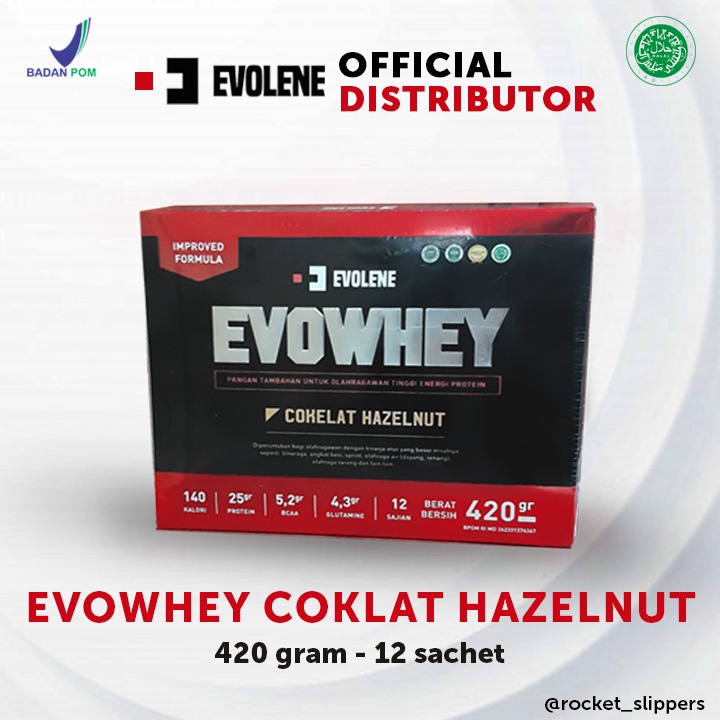 EVOLENE EvoWhey Whey Protein 12 sachet 420 gram Rasa Coklat Hazelnut