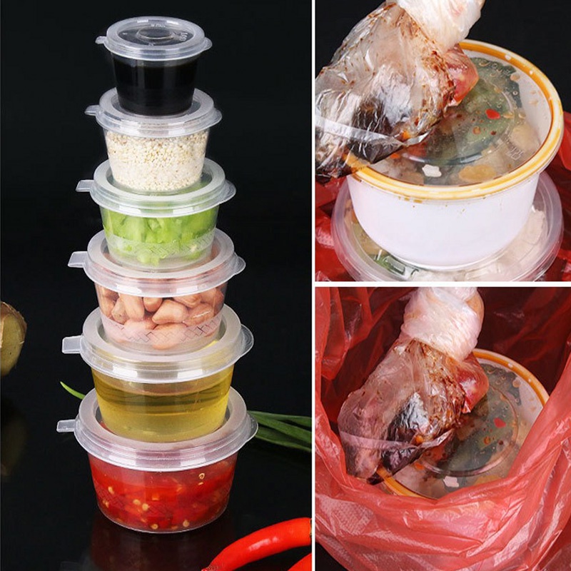 10pcs Kotak Wadah Makanan Saus Portabel Sekali Pakai Bahan Plastik Transparan Dengan Tutup Anti Bocor