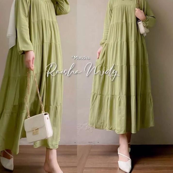 Raisha Midi / Dress Muslim Polos Kekinian / Long Dress Simple Terbaru 2022 / / UL