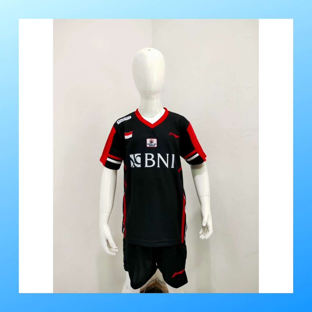 Kaos badminton anak laki-laki jersey bulutangkis baju celana setelan jersy perempuan stelan t-shirt outfit seragam kostum print olahraga casual suit pakaian jarsey oblong apparel sports jersi sudirman thomas uber cup bulu tangkis ST.L159 hitam sponsor