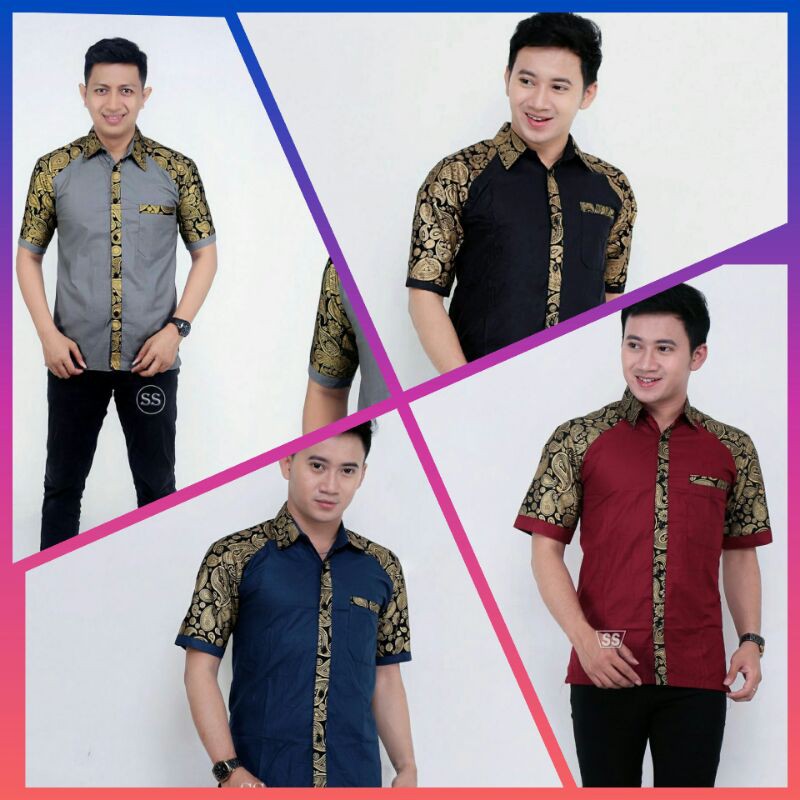 hem batik pria lengan pendek kombinasi simple motif keong