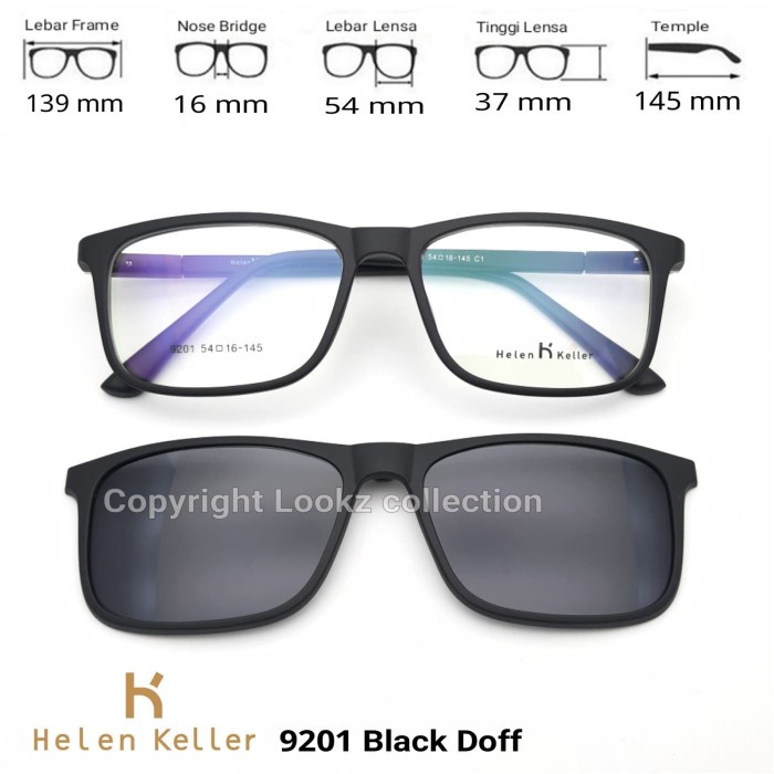 Frame Kacamata Pria Wanita Helen Keller Clip On Free Lensa Supersin - Single Vision New