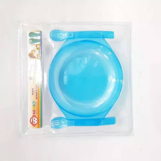 FEDDING   SET BAYI  NINIO  SET LENGKAP BPA FREE Piring dan garpu sendok makan bayi tampa sekat ninio S1